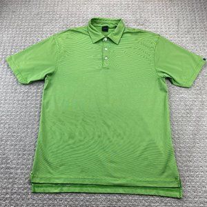 Dunning Golf Shirt Men Large L Green White Striped Casual Polo Sports Outdoor